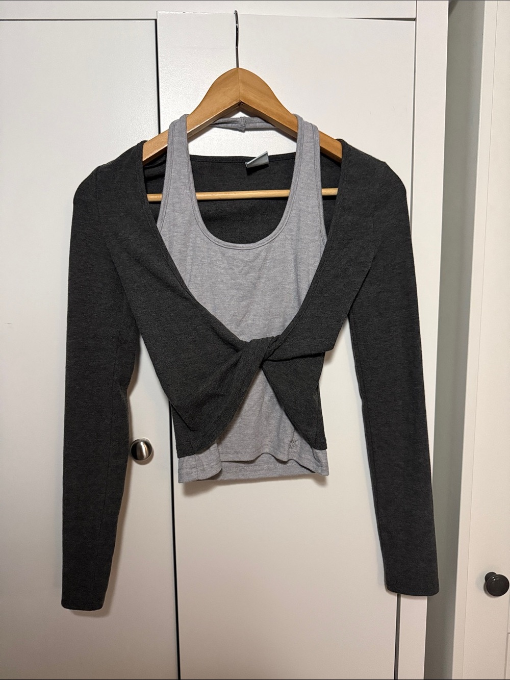 Women's Gray Tank with Charcoal Knot-Front Bolero Shrug